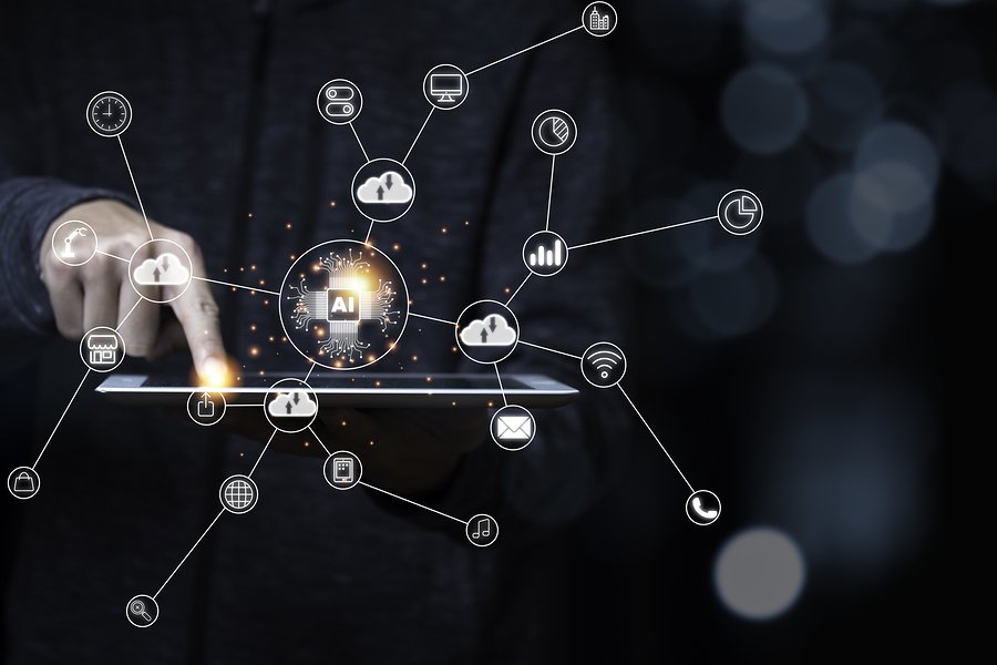 Hand Touching To Tablet And Virtual Artificial Intelligence With